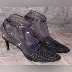 Vintage Saint Laurent YSL Metal Mesh Pewter Ankle Heels Pumps 6.5 Italy Runway